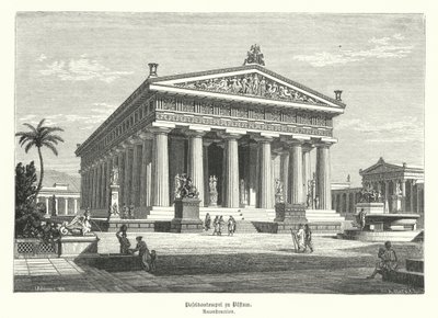 Héra ókori görög temploma, Paestum, Olaszország, korábban tévesen azt hitték, hogy Poszeidónnak szentelték (metszet) alkotó: German School
