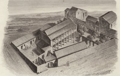 Ókori görög házak Moudleja, Szíria. Illusztráció a Bilder-Atlashoz (metszet) alkotó: German School