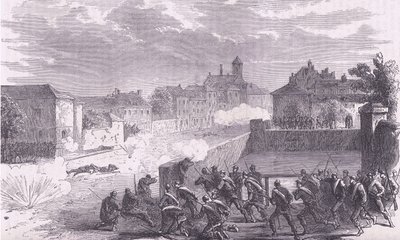 Attack on Le Bourget, Cassells History of the War Franciaország és Németország között, kiadó: Cassell and Company Limited, 1890 körül (litho) alkotó: German School