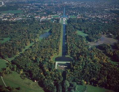 Barokk művészet: A Nymphenburg Park légi felvétele 17. századi München, Németország alkotó: German School