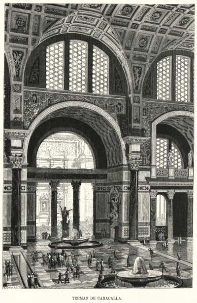 Caracalla fürdői, Róma (litho) alkotó: German School