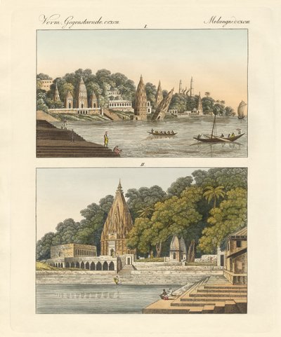 Benares és pagodái (színes metszet) alkotó: German School