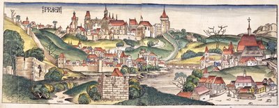 Madártávlat Prágára a Nürnbergi Krónikából, Hartmann Schedel (1440-1514) 1493 alkotó: German School