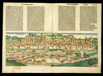 Ratisbon madártávlatból, Hartmann Schedel (1440-1514) nürnbergi krónikájából, 1493 alkotó: German School