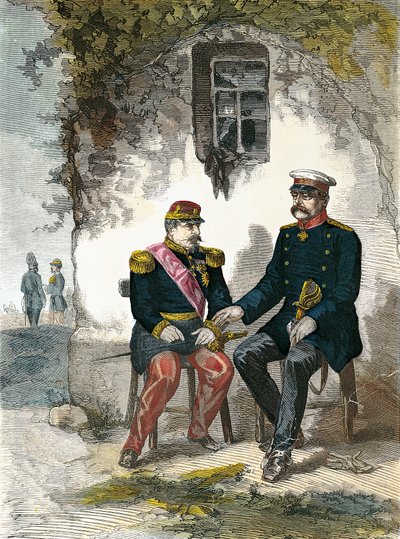 Bismarck beszélget III. Napóleonnal, miután elfogták a sedani csatában, szeptember 2-án alkotó: German School