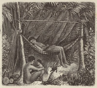 függőágyban pihenő brazil bennszülött (metszet) alkotó: German School