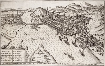 Buda és Pest 1602-ben ostromolták a keresztények, illusztráció az európai oszmán hadjáratokról szóló könyvből, Furst Pál (kb. 1605-66) metszete alkotó: German School