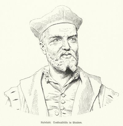 Francois Rabelais francia író mellszobra a franciaországi Meudonban (litho) alkotó: German School