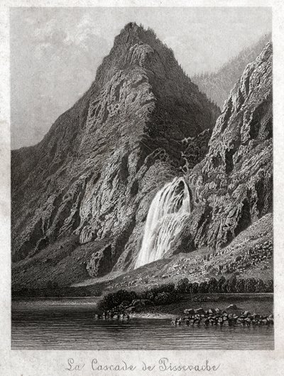 Pissevache vízesés. (metszet, 1830 körül) alkotó: German School