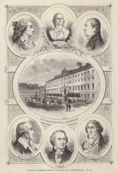 Az udvar és a nemzeti színházak centenáriuma, Mannheim, Németország (metszet) alkotó: German School