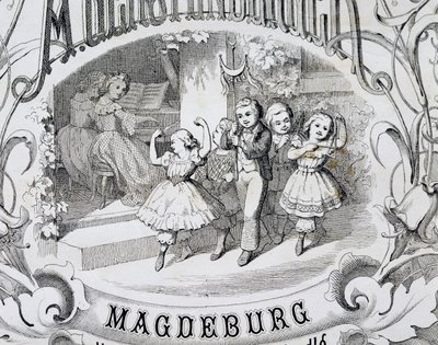 Gyermektáncjelenet, Magdeburgban megjelent gyermekzene- és táncgyűjtemény címlapjának részlete. Németország alkotó: German School