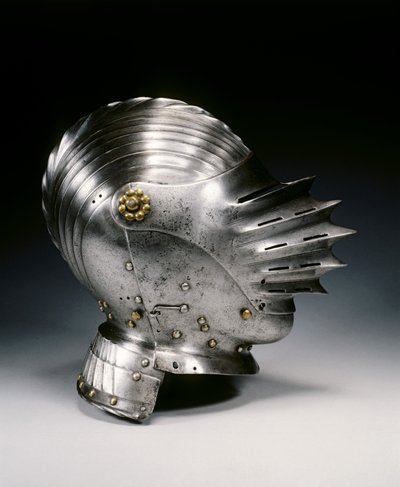 Maximilian stílusú zárható sisak, 1520 körül (acél és sárgaréz) alkotó: German School
