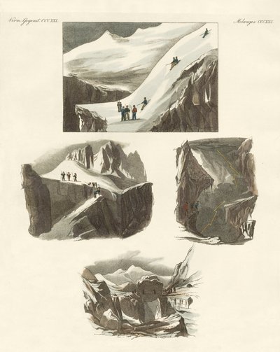 A Mount Blanc megmászásával kapcsolatban (színes metszet) alkotó: German School