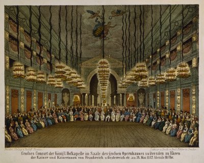 A királyi zenekar koncertje a drezdai Operaház aulájában a császári pár tiszteletére, 1812 (színes litó) alkotó: German School