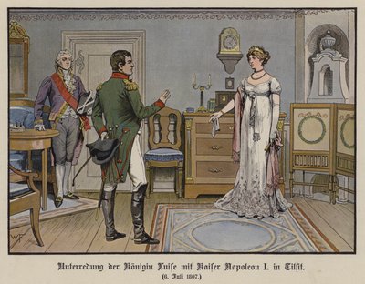 Lujza porosz királyné és I. Napóleon császár beszélgetése Tilsitben, 1807. július 6-án (színes litó) alkotó: German School