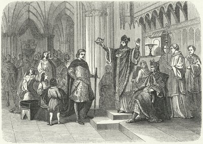 Henrik ifjú király koronázása Roger, York érseke által alkotó: German School