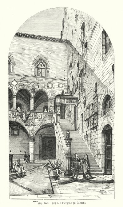A Bargello udvara, Firenze, Olaszország (metszet) alkotó: German School