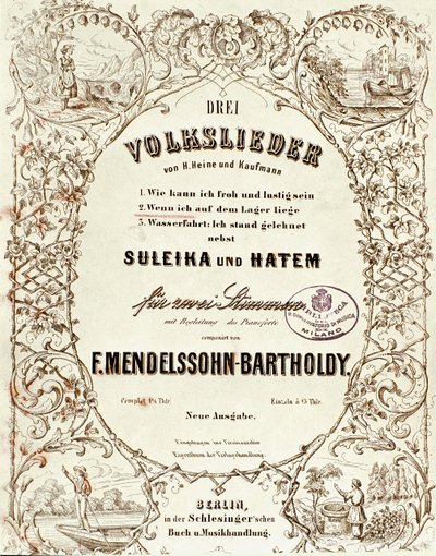 A Drei Volkslieder partitúrájának borítója, Felix Mendelssohn alkotó: German School