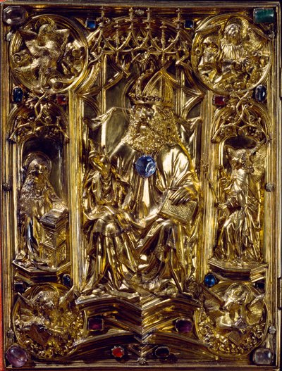 Das Reichsevangeliar Angyalok és a négy evangélista szimbólumai. Az aacheni evangélikus. 8. századi Kunsthistorisches Museum, Bécs alkotó: German School