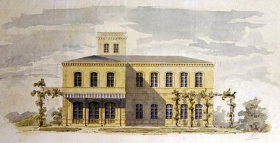 Tervezés egy olasz stílusú klasszikus villához, 1850 körül (akvarell tollal és tintával papíron) alkotó: German School