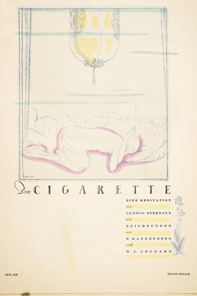 Die Cigarette eine Meditation, a Styl, pub.1922 (pochoir print) alkotó: German School