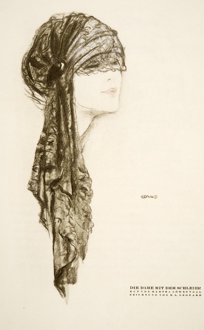 Die Dame mit dem Schleier, hat by Martha Lowenthal, a Styl, pub.1922 (pochoir print) alkotó: German School