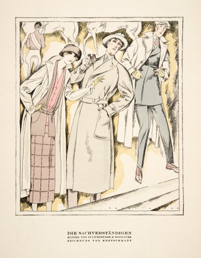"Die Sachverständigen", a Stawropulos  Moldauer kabátok reklámja, a Styl, kiadó 1922 (pochoir print) alkotó: German School