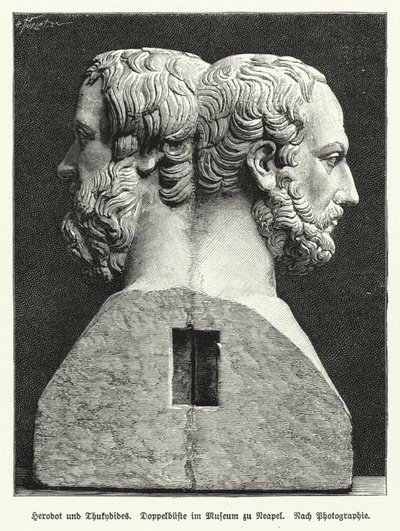 Hérodotosz és Thuküdidész, ókori görög történészek kettős mellszobra (litho) alkotó: German School