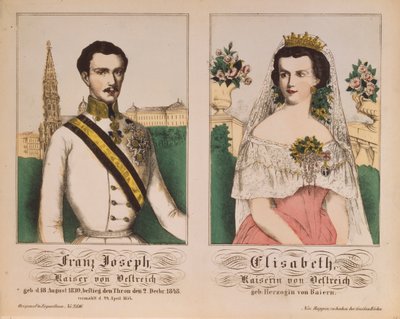 I. Ferenc József osztrák császár és Erzsébet császárné kettős portréja a Neuruppiner Bilderbogenből, 1854 alkotó: German School