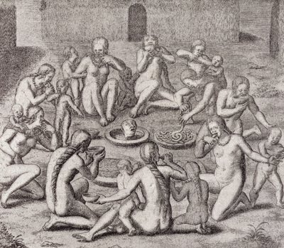 Fogolyhús evése a régi történész szerint, Gottfried „Historia Antipodum” kocsmájából. 1655, a „The Romance of the River” kötetből. Én, W. H. Koebel, 1914 alkotó: German School