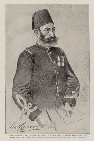 Edhem Moushir Pasha, a török csapatok parancsnoka a háború alatt (litho) alkotó: German School