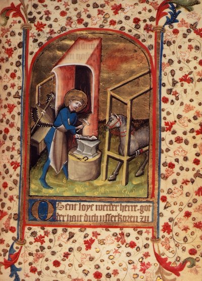 Egerton 859 fol.17 St. Eligius (588-660) patkózik a 