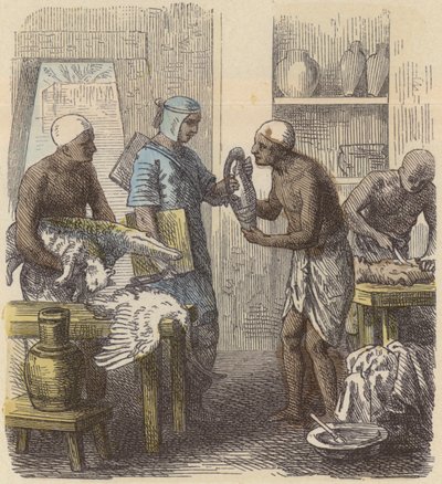 Állatok balzsamozása az ókori Egyiptomban (színes metszet) alkotó: German School
