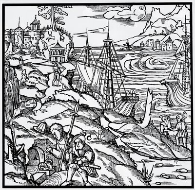 Metszet a De re metallicából (A fémek természetéről), Georg Pawer vagy Georgius Agricola (1494-1555) alkotó: German School