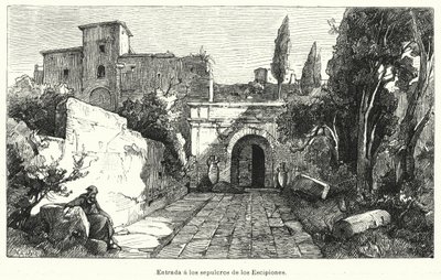 Bejárat a Scipiók sírjához, Róma (litho) alkotó: German School