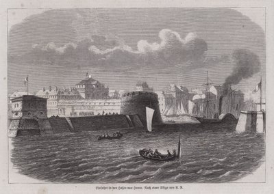 Le Havre kikötőjének bejárata, Franciaország (metszet) alkotó: German School
