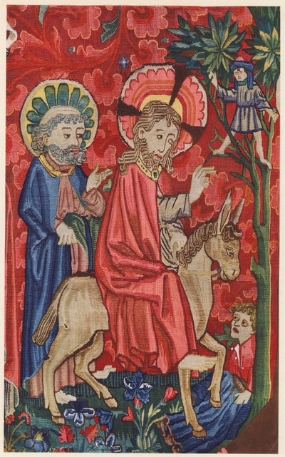Jézus Krisztus bevonulása Jeruzsálembe, faliszőnyeges oltárkép, Bázel, 1440-1450 körül (színes litográfia) alkotó: German School