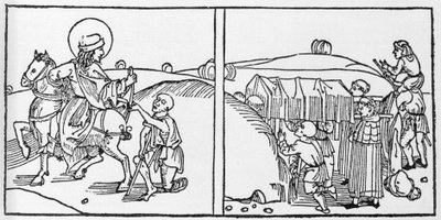 Szent Márton életének epizódjai. A Voragine-i Jacobus (James) (1228-1298) metszete a „Leben der Heiligen - sommerteil”-ből (A szent könyve). Lübeck 1488. alkotó: German School