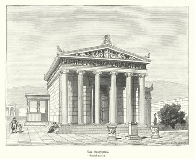 Erektheion, Athénének és Poszeidónnak szentelt templom az Akropoliszon, Athén, Ókori Görögország (metszet) alkotó: German School