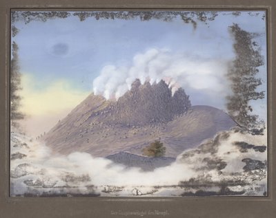 Kitörés a Merapi-vulkánnál, kilátással a kráter keleti végére, 1836. november, VI., Topográfiai és Tudományos Atlasz az utazás Jáván keresztül, Dr. Junghuhn asszony, Magdebu alkotó: German School