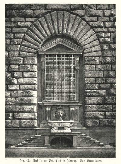 Példa rusztifikációra, Filippo Brunelleschi, Palazzo Pitti, Firenze, Olaszország (metszet) alkotó: German School