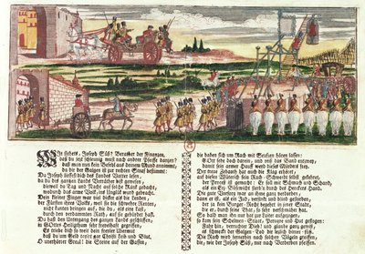 Joseph Süss Oppenheimer kivégzése 1738-ban (színes fametszet) alkotó: German School