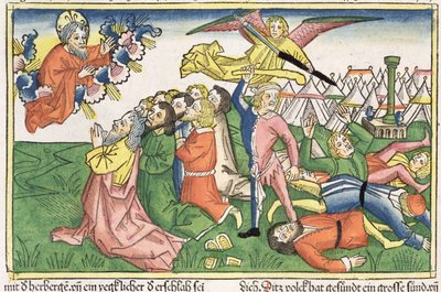 2Móz 32 15-23 Mózes a kőtáblákat töri, a Nürnbergi Bibliából (Biblia Sacra Germanaica) (színes fametszet) alkotó: German School