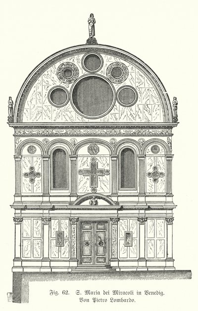 A Santa Maria dei Miracoli templom homlokzata, Pietro Lombardo tervezte, Velence, Olaszország (metszet) alkotó: German School