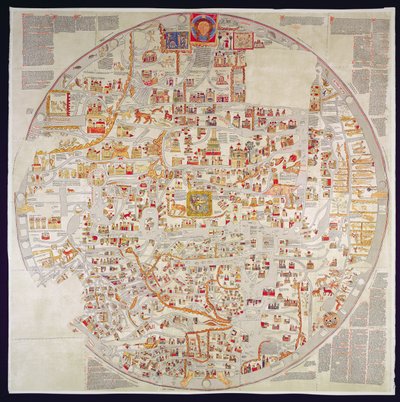 Az "Ebstorf Mappamundi" fakszimile másolata, amely a Luneberg melletti Ebstorf kolostor számára készült 1339 körül (nyomtatás). alkotó: German School