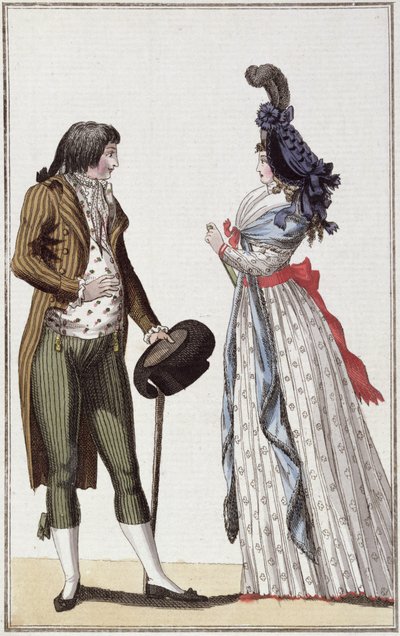 A Directoire-korszak (1795-99) divatos párja (színes metszet) alkotó: German School