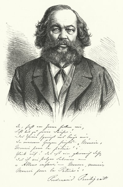 Ferdinand Freiligrath német költő, műfordító és liberális politikai agitátor (metszet) alkotó: German School