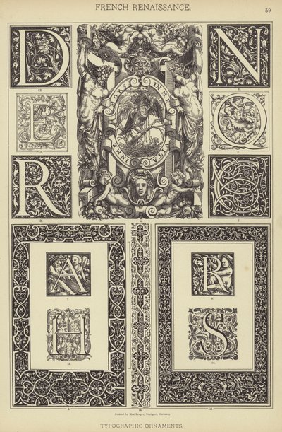 Francia reneszánsz, tipográfiai díszek (színes litho) alkotó: German School
