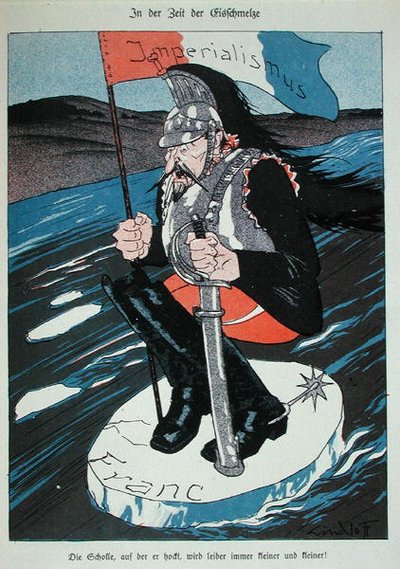 A francia birodalmi ambíciókat veszélyezteti a frank összeomlása, karikatúra a „Kladderadatsch”-ból alkotó: German School