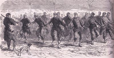Francia katonák táncolnak a táborban, Cassells History of the War Franciaország és Németország között, kiadó: Cassell and Company Limited, 1890 körül (litho) alkotó: German School